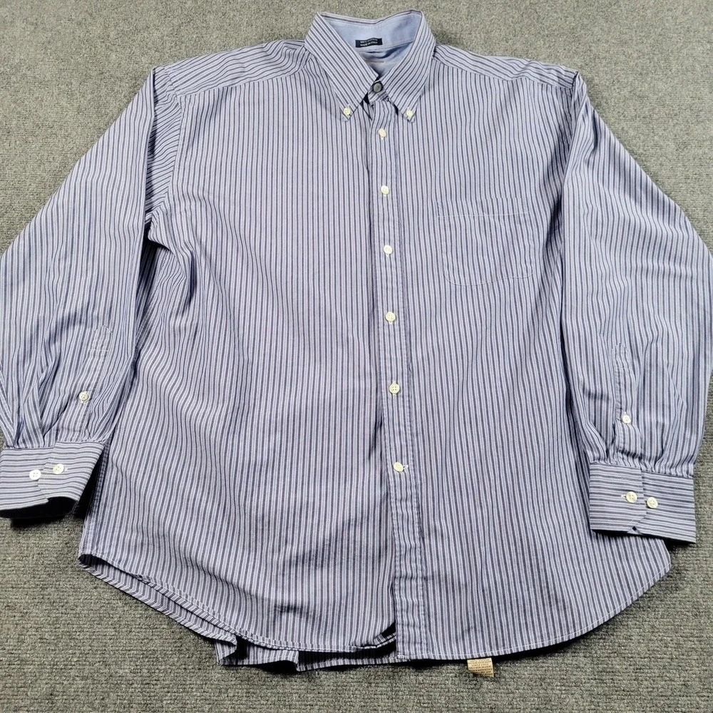 Made In Italy Shirt Mens Large Blue White Stripe Button Down Dress 100%‎ Cotton